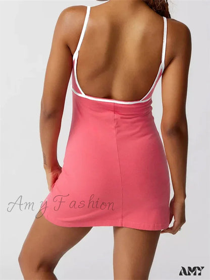 Amy Fashion - Spaghetti Strap Sleeveless Summer Cutout Backless Party Mini Dress