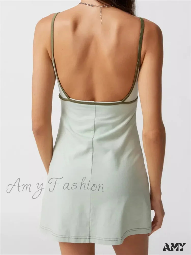 Amy Fashion - Spaghetti Strap Sleeveless Summer Cutout Backless Party Mini Dress