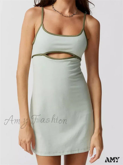 Amy Fashion - Spaghetti Strap Sleeveless Summer Cutout Backless Party Mini Dress Green / S