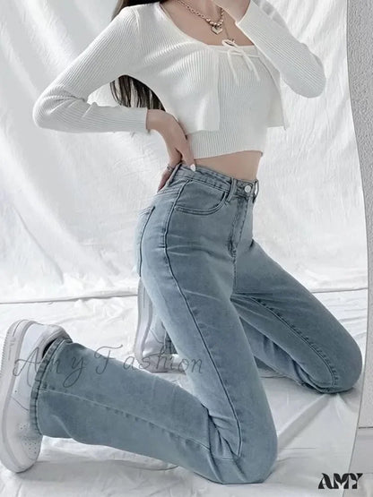 Amy Fashion - Split Spring And Autumn New High-Waisted Slim Fit Wide-Legged Trendy Jean