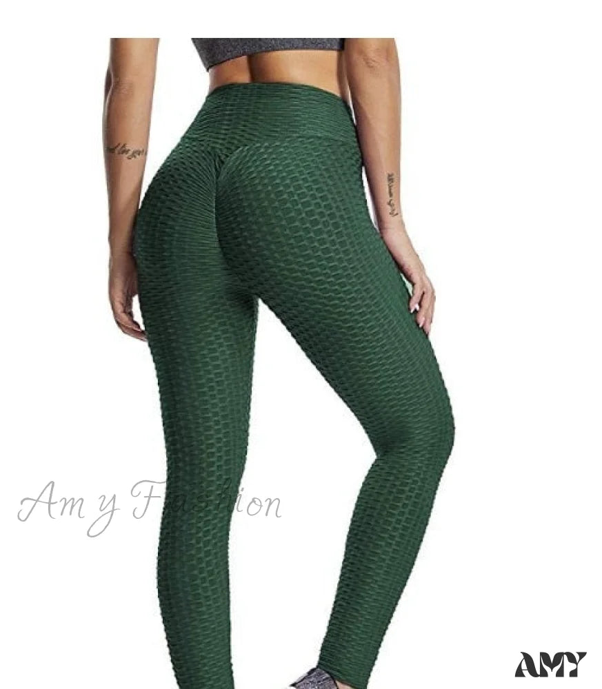 Amy Fashion - Sport Fitness High Waist Sexy Legging Dark Green / Xs