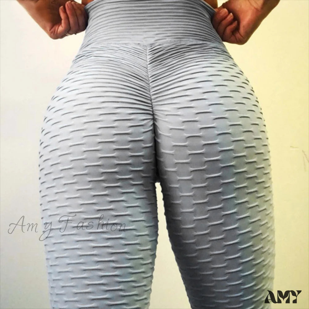 Amy Fashion - Sport Fitness High Waist Sexy Legging Gray / Xs