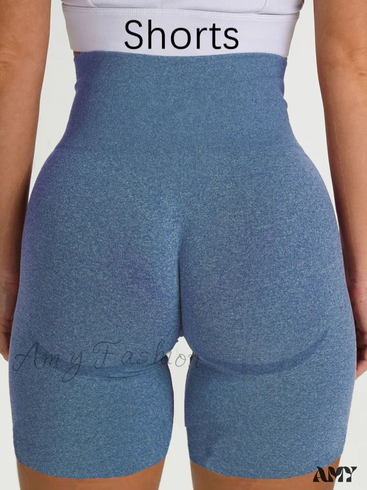 Amy Fashion - Sport Slim Shorts Seamless Leggings Blue 2 / S