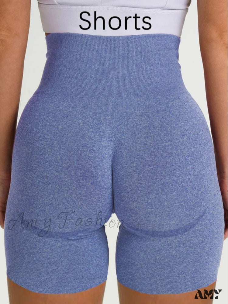 Amy Fashion - Sport Slim Shorts Seamless Leggings Blue 3 / S