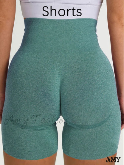 Amy Fashion - Sport Slim Shorts Seamless Leggings Green 1 / S