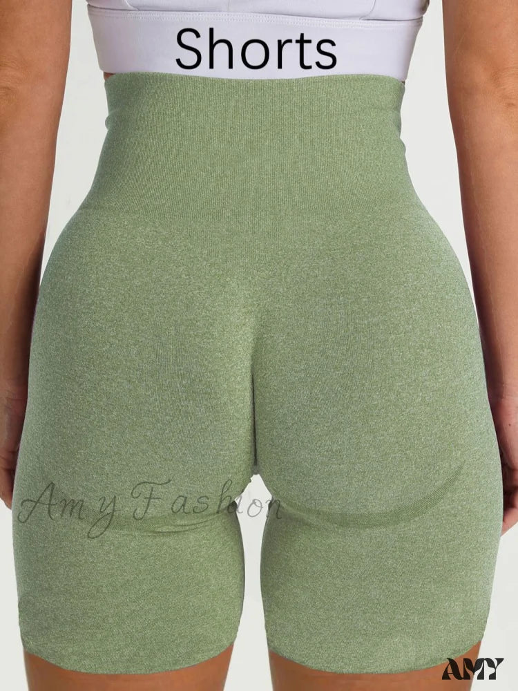 Amy Fashion - Sport Slim Shorts Seamless Leggings Green 2 / S