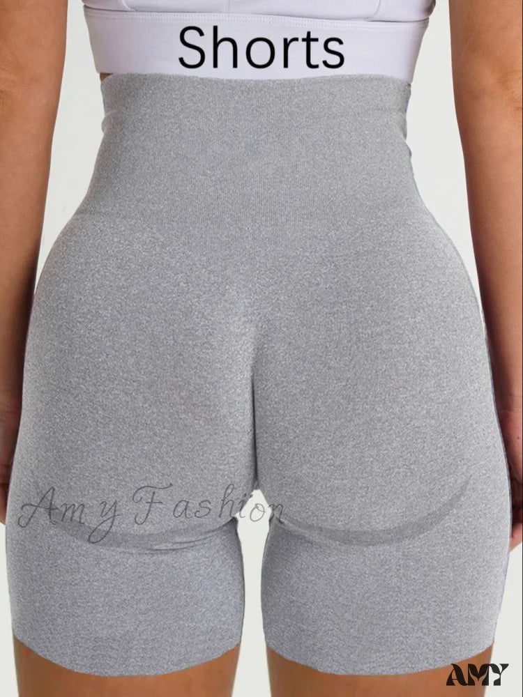 Amy Fashion - Sport Slim Shorts Seamless Leggings Lgray / S