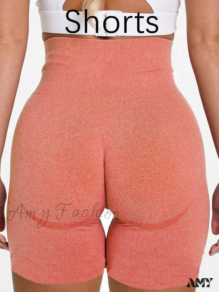 Amy Fashion - Sport Slim Shorts Seamless Leggings Orange / S