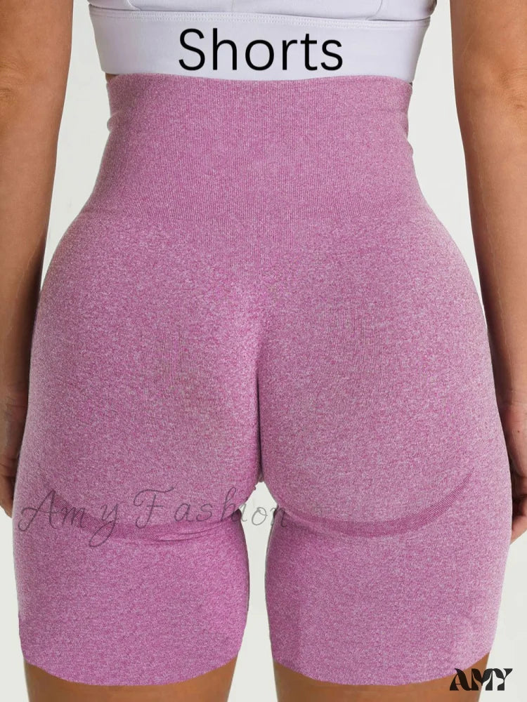 Amy Fashion - Sport Slim Shorts Seamless Leggings Pink 2 / S