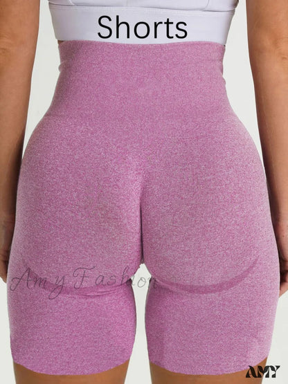 Amy Fashion - Sport Slim Shorts Seamless Leggings Pink 2 / S