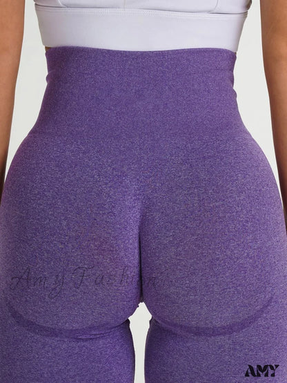 Amy Fashion - Sport Slim Shorts Seamless Leggings Purple / S