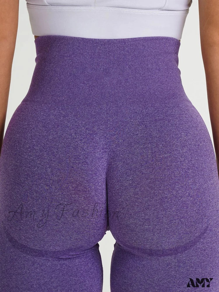 Amy Fashion - Sport Slim Shorts Seamless Leggings Purple / S