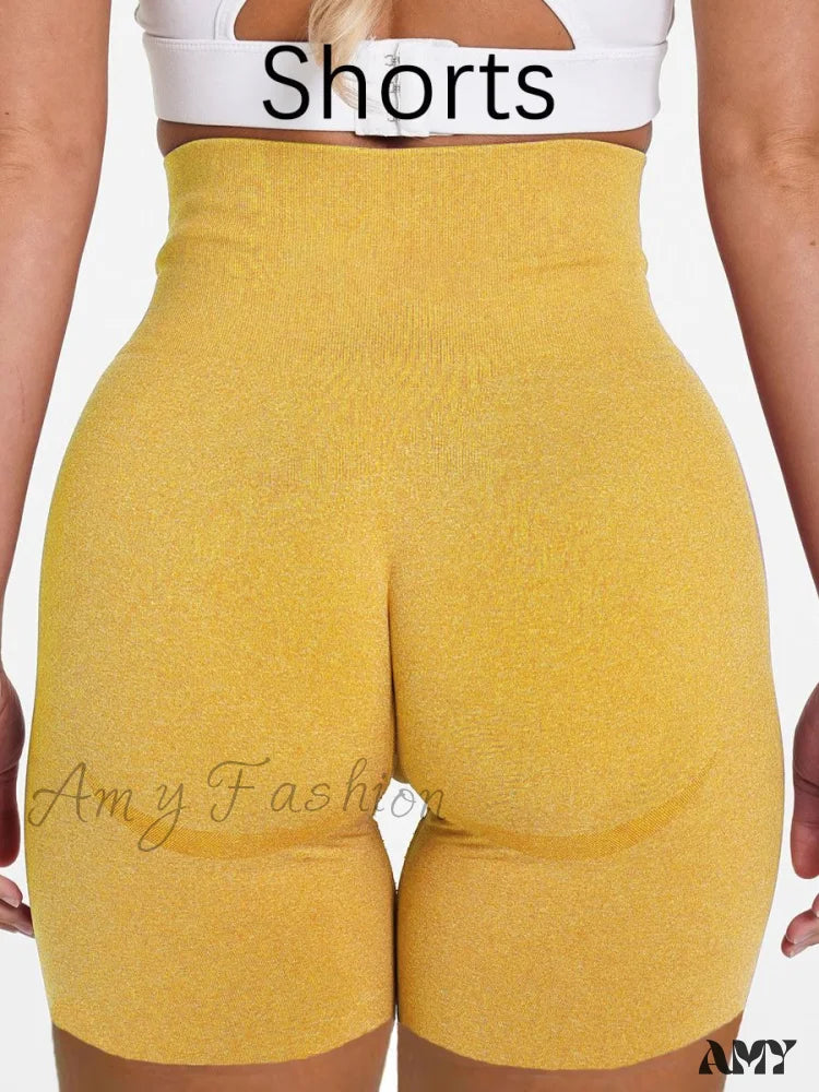 Amy Fashion - Sport Slim Shorts Seamless Leggings Yellow / S