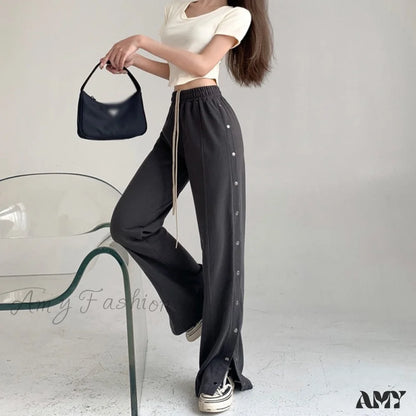 Amy Fashion - Sporty Side Button Wide Leg Track Pants