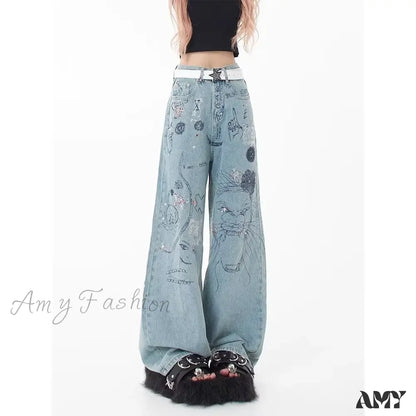 Amy Fashion - Spring And Autumn New Small Market Design Sense Personalized Print Graffiti Straight