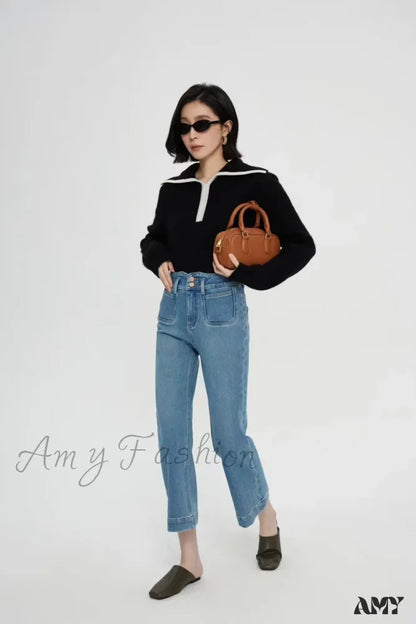 Amy Fashion - Spring Fall New High-Waisted Wide-Leg High Quality Long Baggy Y2K Jean