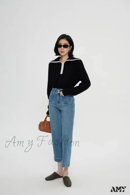 Amy Fashion - Spring Fall New High-Waisted Wide-Leg High Quality Long Baggy Y2K Jean