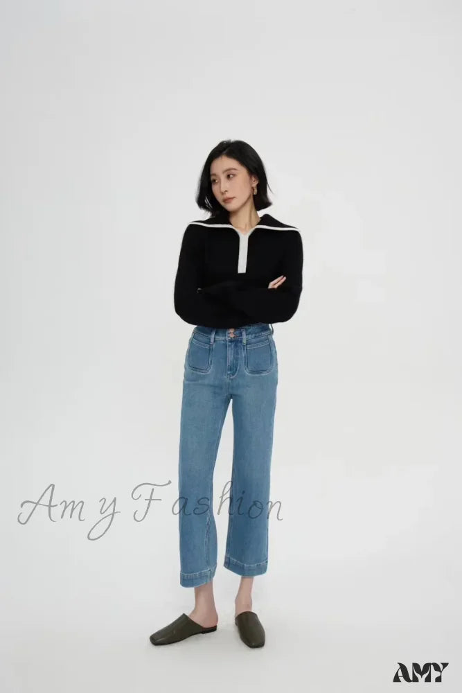 Amy Fashion - Spring Fall New High-Waisted Wide-Leg High Quality Long Baggy Y2K Jean