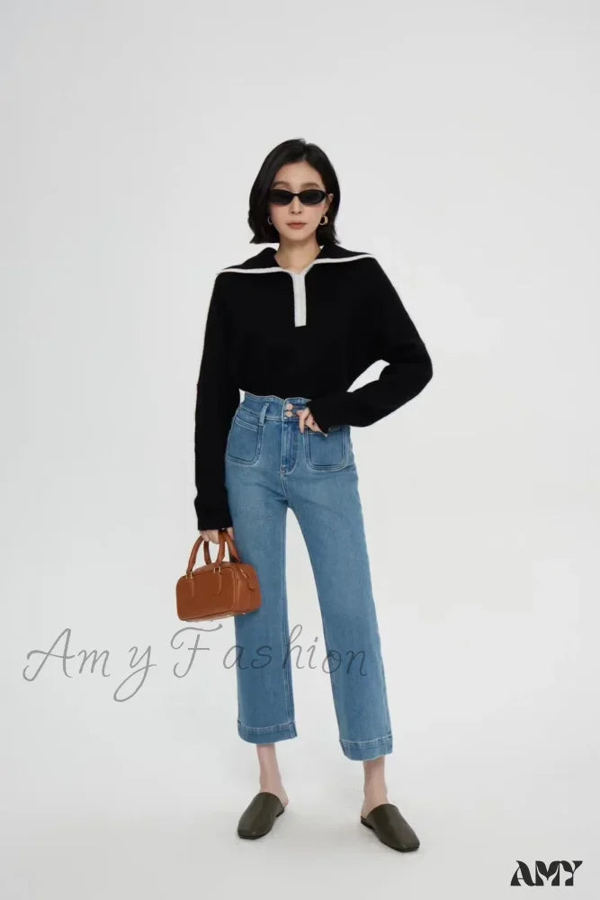 Amy Fashion - Spring Fall New High-Waisted Wide-Leg High Quality Long Baggy Y2K Jean