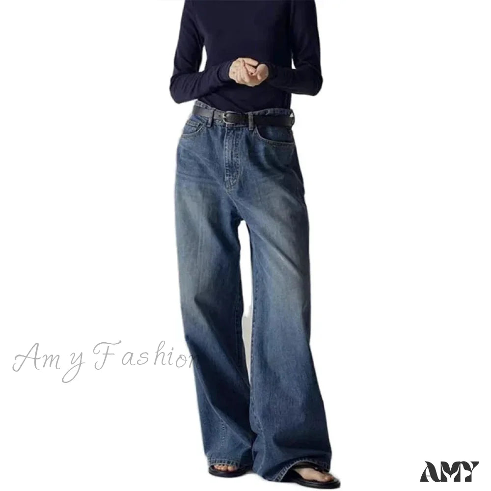 Amy Fashion - Spring Fall New High-Waisted Wide-Leg High Quality Long Baggy Y2K Jean
