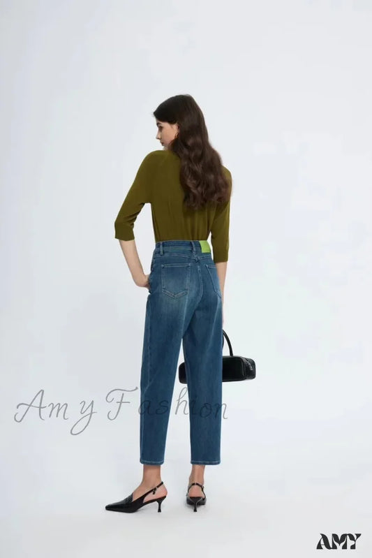 Amy Fashion - Spring New High Waist Retro Washed Blue Straight Jean / 25