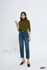 Amy Fashion - Spring New High Waist Retro Washed Blue Straight Jean