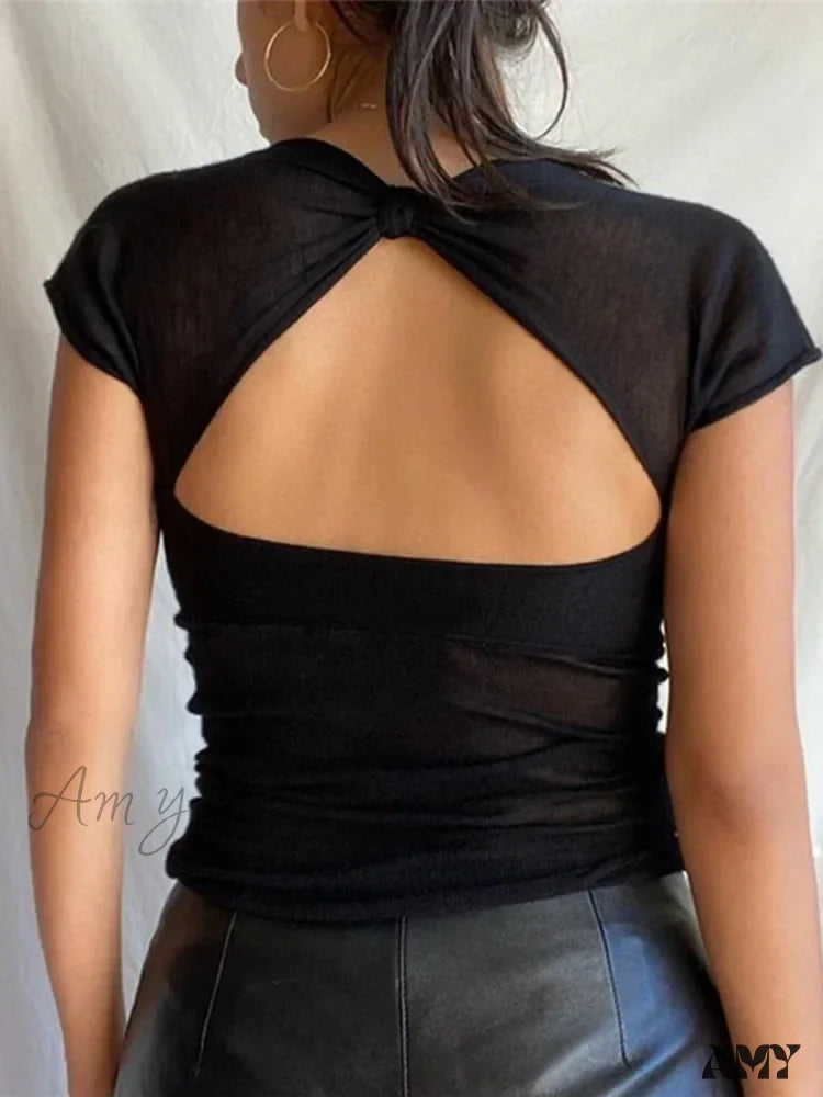 Amy Fashion - Square Collar Backless Elegant Skinny Streetwear Crop Top