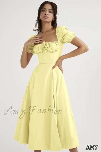 Amy Fashion - Square Collar Casual Beach Ruffles Boho Dress