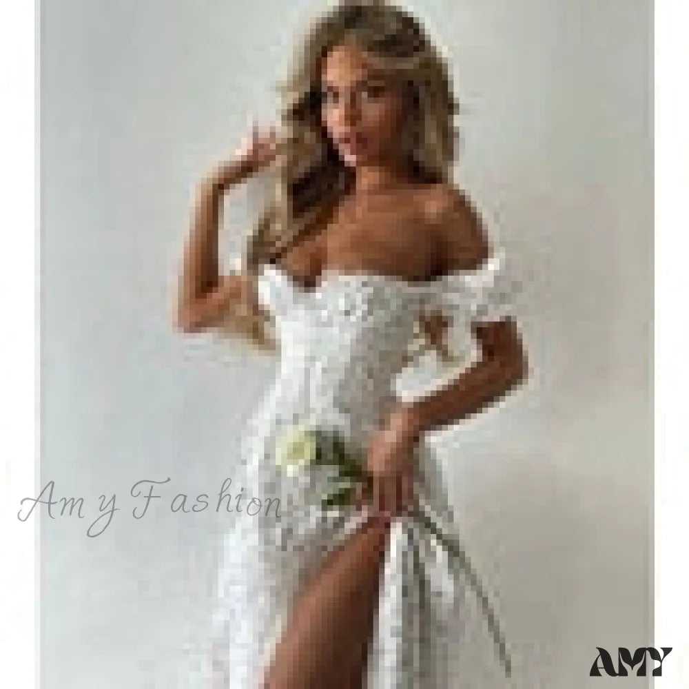 Amy Fashion - Square Collar Casual Beach Ruffles Boho Dress White / Xs