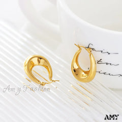 Amy Fashion - Stainless Steel U Shape Glossy Hoop Earrings