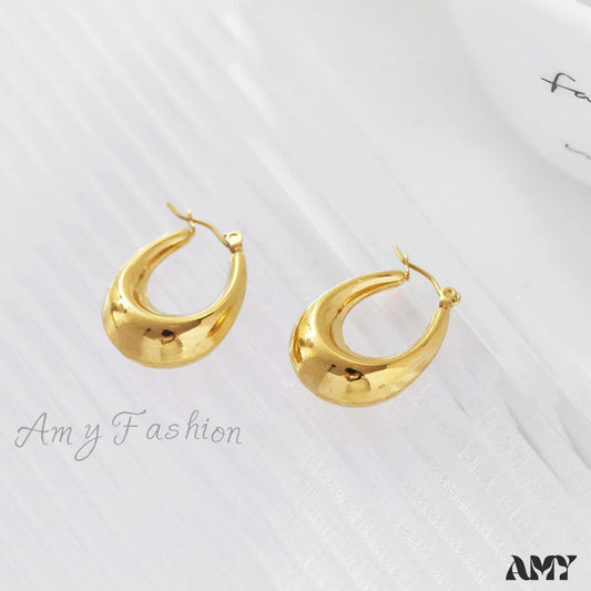 Amy Fashion - Stainless Steel U Shape Glossy Hoop Earrings