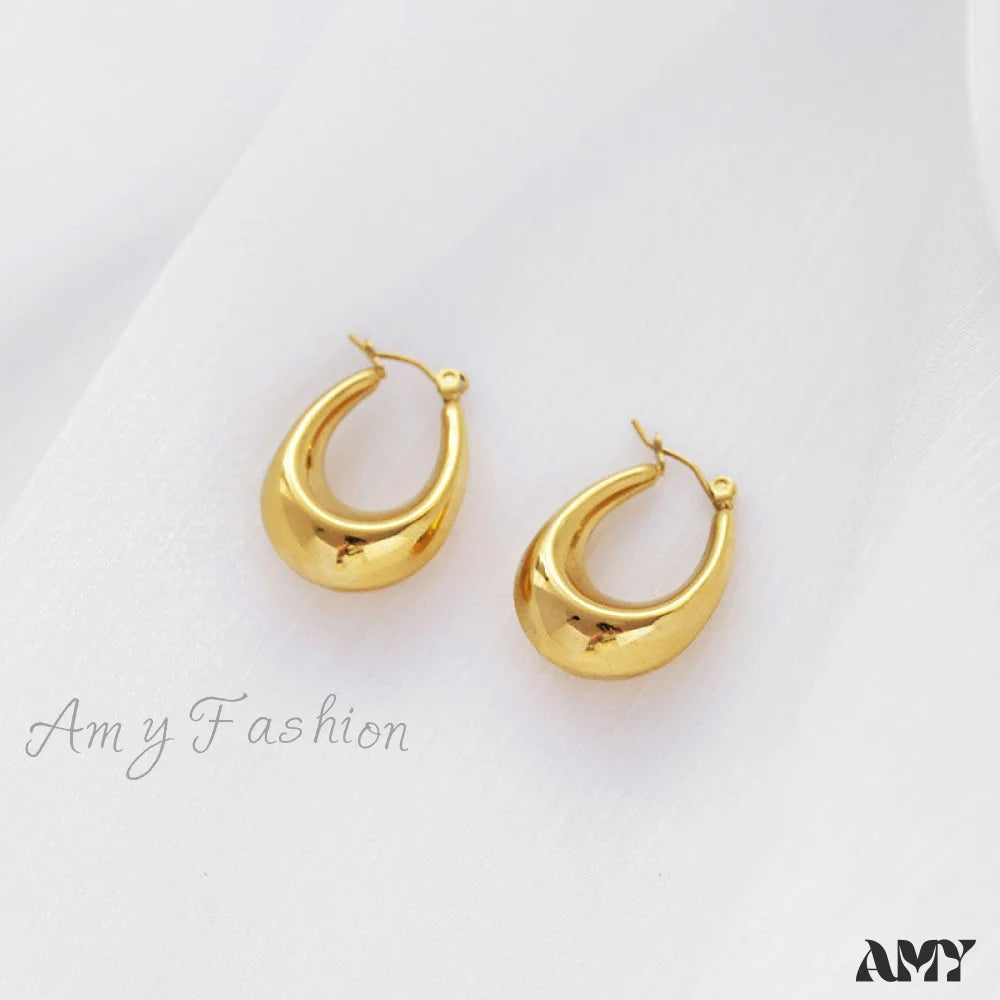 Amy Fashion - Stainless Steel U Shape Glossy Hoop Earrings