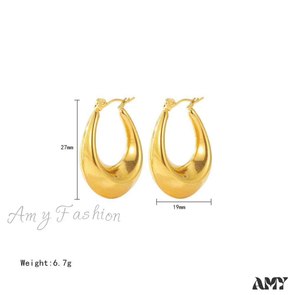 Amy Fashion - Stainless Steel U Shape Glossy Hoop Earrings