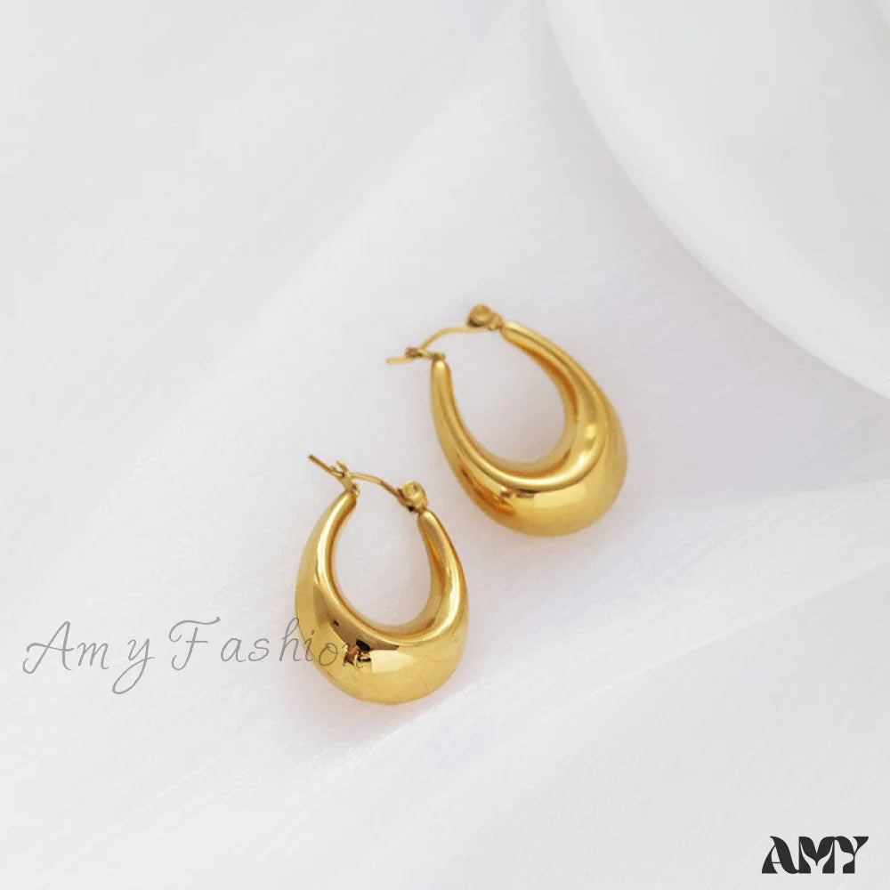 Amy Fashion - Stainless Steel U Shape Glossy Hoop Earrings Gold