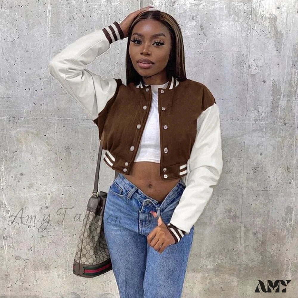 Amy Fashion - Stitching Letters Embroidery Baseball Uniform Jacket