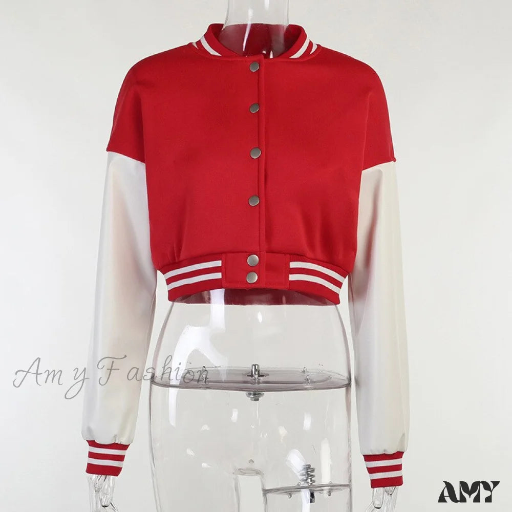 Amy Fashion - Stitching Letters Embroidery Baseball Uniform Jacket Red / S