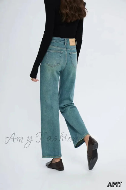 Amy Fashion - Straight Leg Denim Pant New Korean Woman Female Spring 2024 Jean Blue / 25