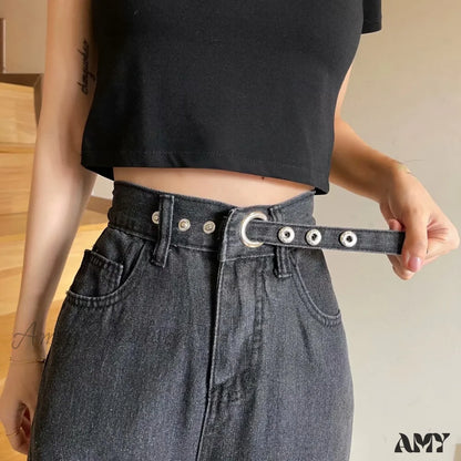 Amy Fashion - Straight Women Pant Woman High Waist Denim Pants Wide Leg Clothing Blue Vintage