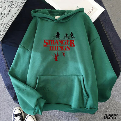 Amy Fashion - Stranger Things Anime Print Hoodies Dark Green / S