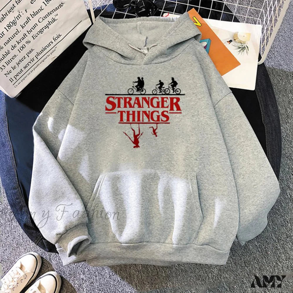 Amy Fashion - Stranger Things Anime Print Hoodies Gray / S