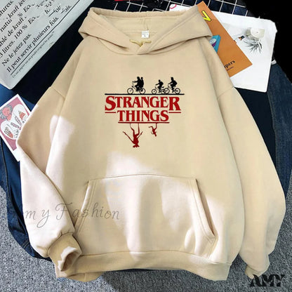 Amy Fashion - Stranger Things Anime Print Hoodies Khaki / S