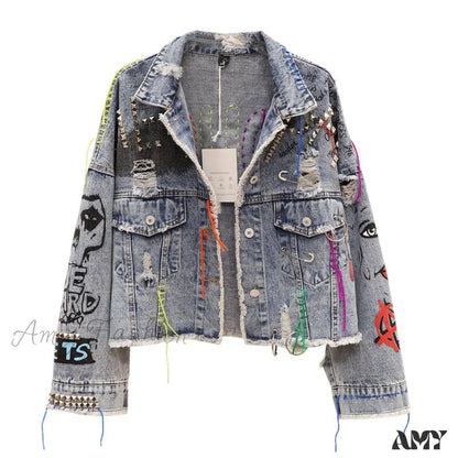 Amy Fashion - Street Graffiti Denim Jacket