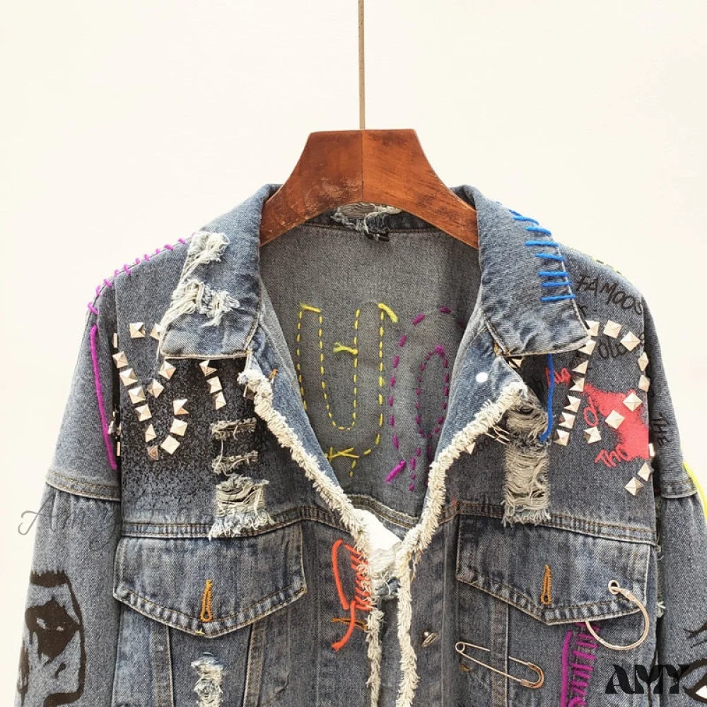 Amy Fashion - Street Graffiti Denim Jacket