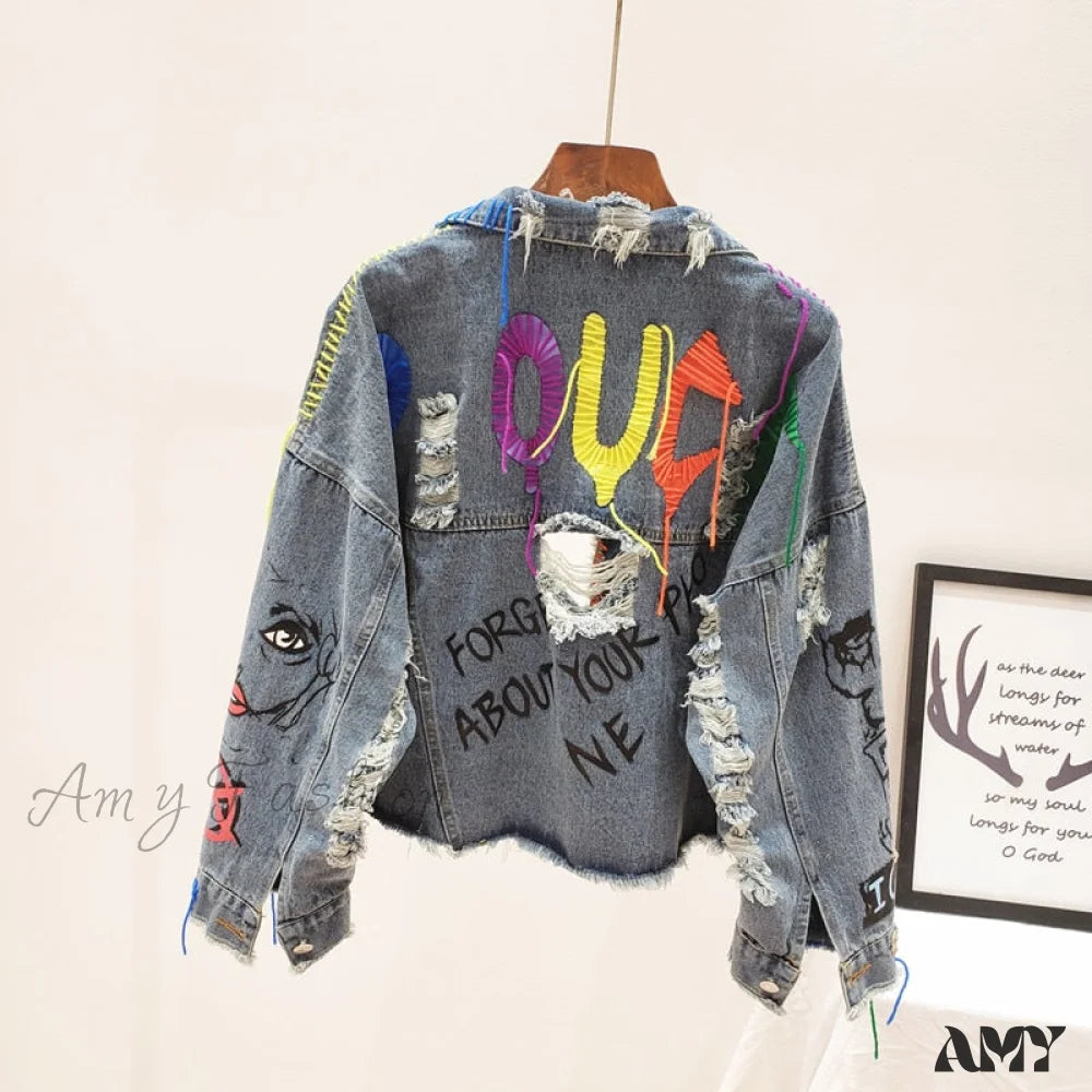 Amy Fashion - Street Graffiti Denim Jacket