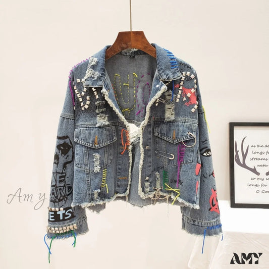 Amy Fashion - Street Graffiti Denim Jacket