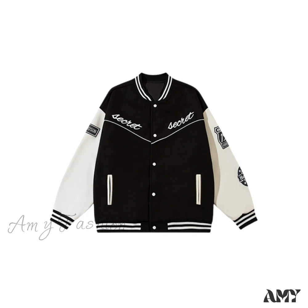 Amy Fashion - Streetwear Baseball Uniform Jacket Black / M