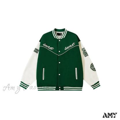 Amy Fashion - Streetwear Baseball Uniform Jacket Green / M