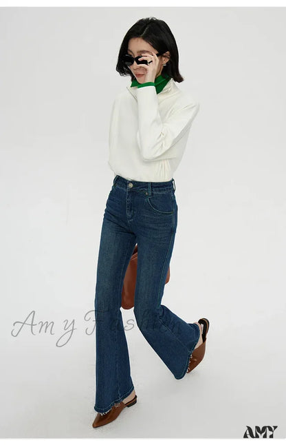 Amy Fashion - Stretch Flare High Waist Slim Ladies Casual Streetwear Denim Jean