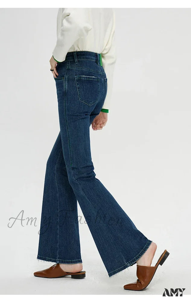 Amy Fashion - Stretch Flare High Waist Slim Ladies Casual Streetwear Denim Jean