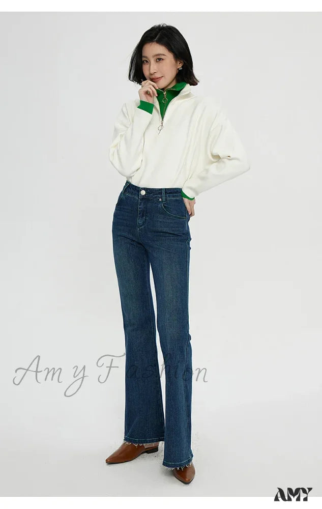 Amy Fashion - Stretch Flare High Waist Slim Ladies Casual Streetwear Denim Jean